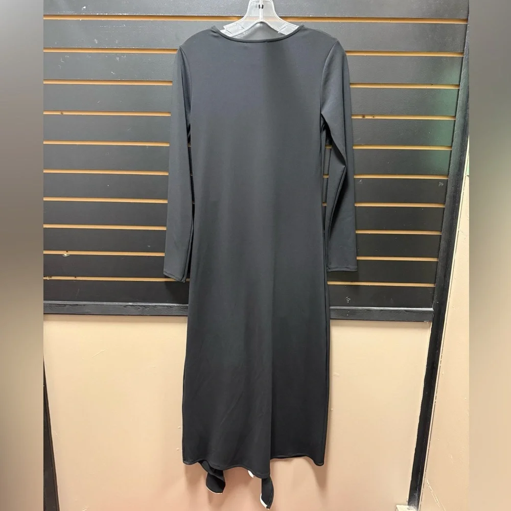 ZARA Black Midi Dress Ruffle Slit Asymmetrical Medium - Picture 5 of 5